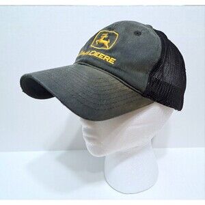 John Deere Mesh Distressed Snapback Embroidered Trucker Hat Black Green
